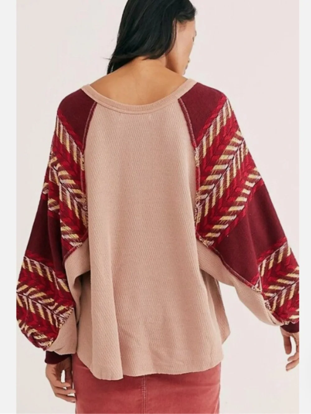 Free People Medium Rainbow Dreams Pullover Top S Balloon Sleeve Arizona Sands - Picture 2 of 14